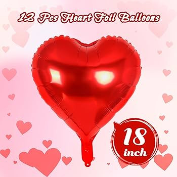 12 Pcs Red Heart Balloons,18 Inch Heart Foil Balloons Love Balloons Valentine Balloons for Birthd... | Amazon (US)