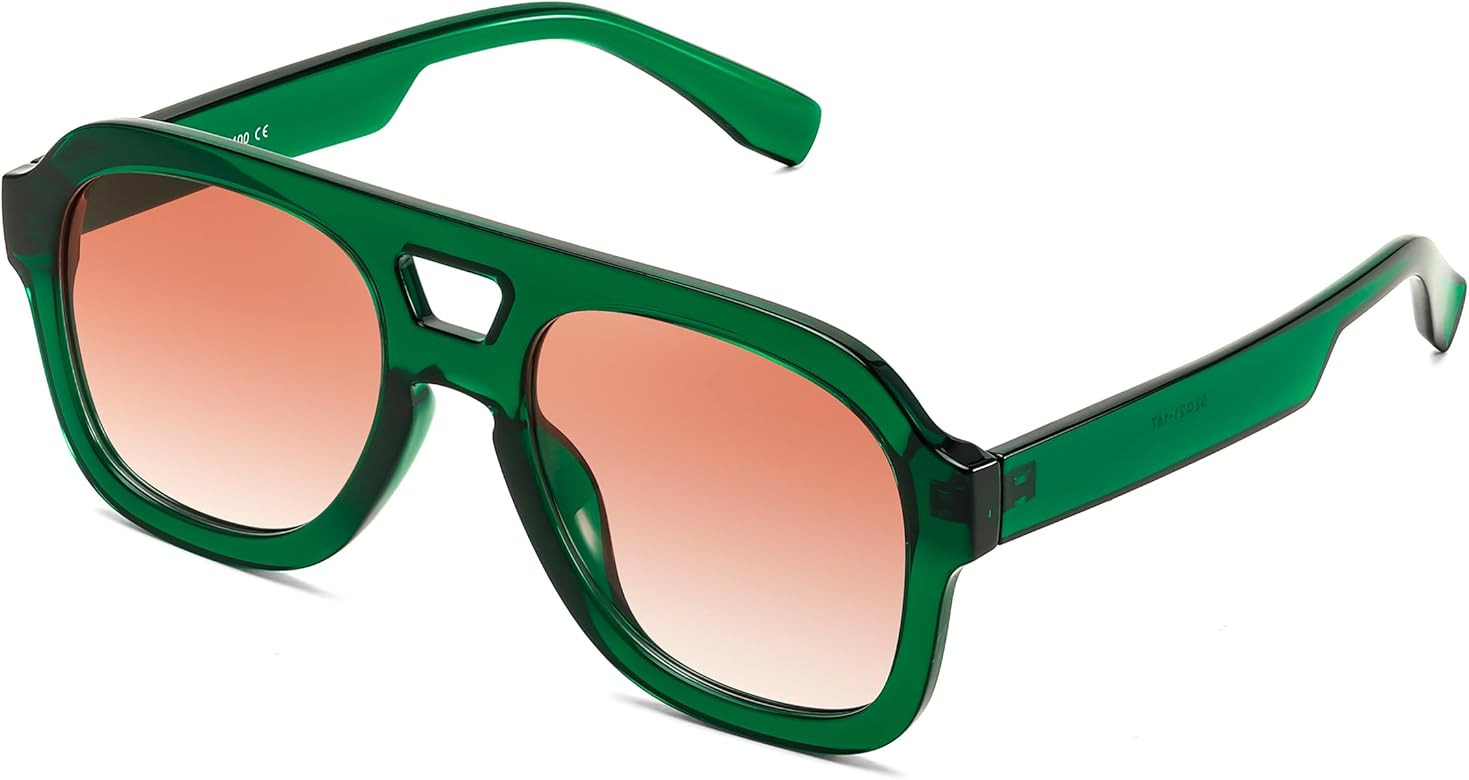 FEISEDY Vintage Aviator Sunglasses Double Bridge Women Men Large Square Thick Frame Trendy Eyewea... | Amazon (US)