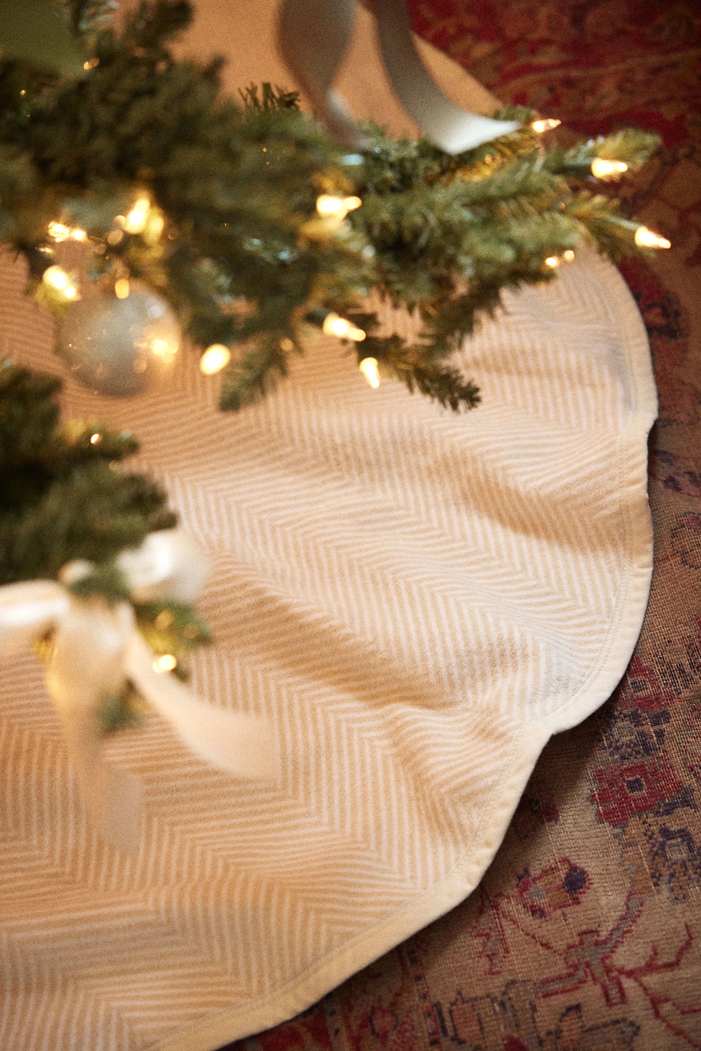 Harborview Herringbone Cream Christmas Tree Skirt | ChappyWrap | ChappyWrap