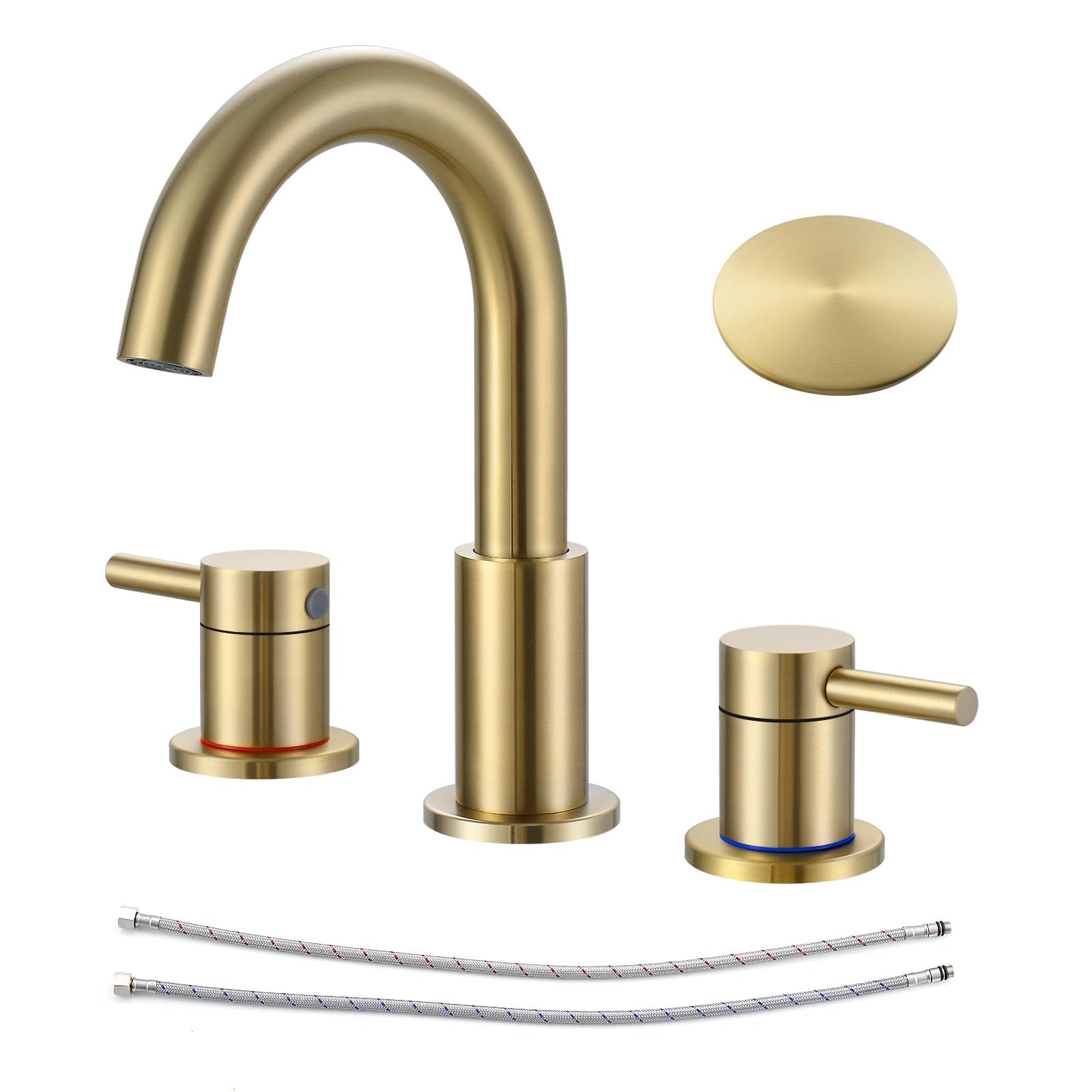 KZH Bathroom Faucet for Sink 3 Hole 8 inch Spread Brushed Gold, Bathroom Sink Faucet with Pop Up ... | Amazon (US)