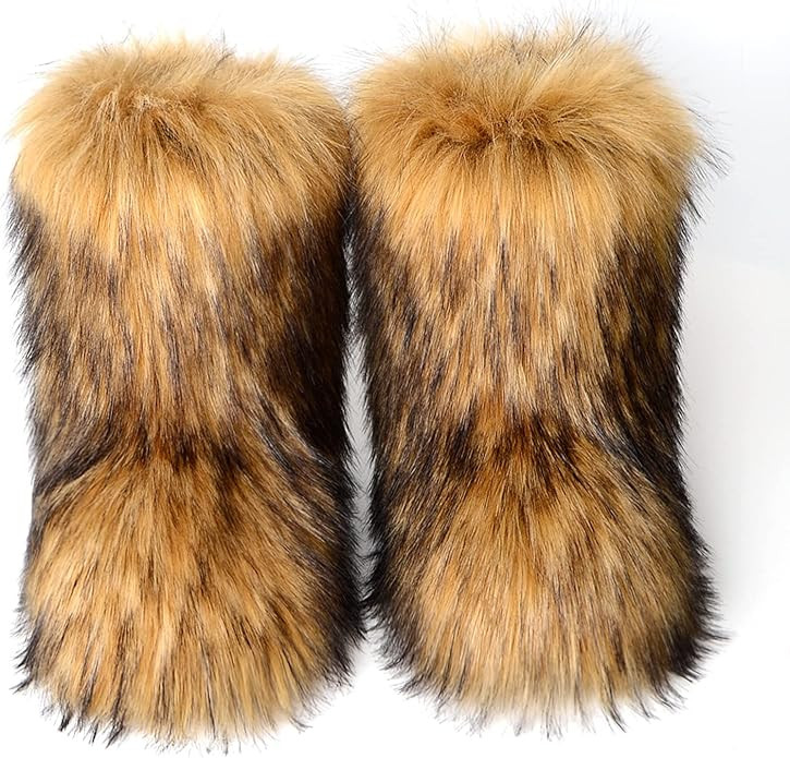 yamerbo Faux Fur Boots for Women, Fuzzy Flurry Furry Leg Warm Boots, Winter Mid-Calf Snow Shoes, ... | Amazon (US)
