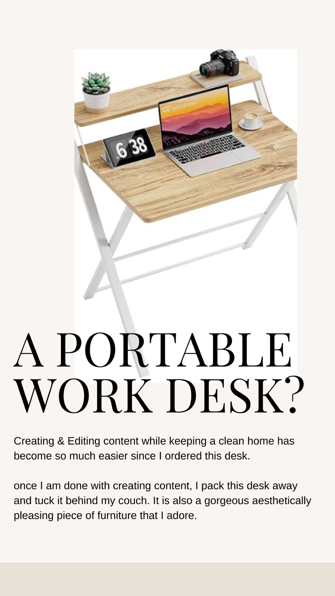 Let’s talk about work spaces! Being a part time content creator has meant becoming highly organized, craving out not only time but space in my home. 

This desk is absolutely gorgeous aesthetically. It is sturdy and a wide enough surface space to fit your laptop, mouse, coffee and anything else I may need to keep me motivated while working on my part time business. 

Oh! Didn’t I mention it’s under $100?!

#LTKhome #LTKfindsunder100 #LTKCyberWeek
