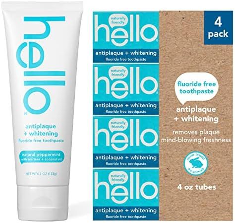 Hello Antiplaque and Whitening Fluoride Free Toothpaste, Natural Peppermint Flavor, SLS Free, Glu... | Amazon (US)
