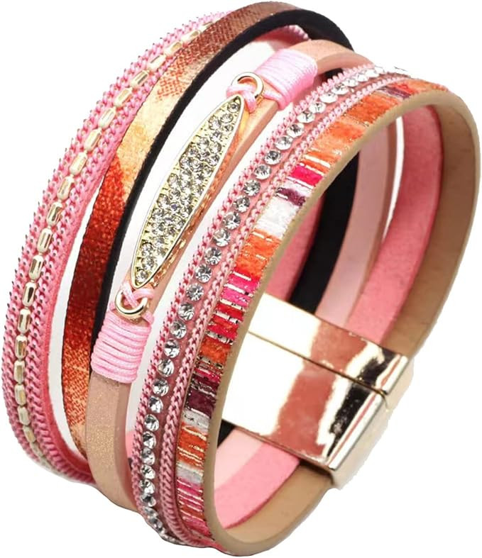 KunBead Wide Multilayer Leather Wrap Bracelet for Women Handmade Stackable Bohemian Braided Wrist... | Amazon (CA)