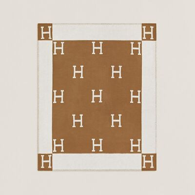 Hermes Avalon Throw H Blanket Merino Wool Cashmere Ecru Camel Brown New Classic | eBay US