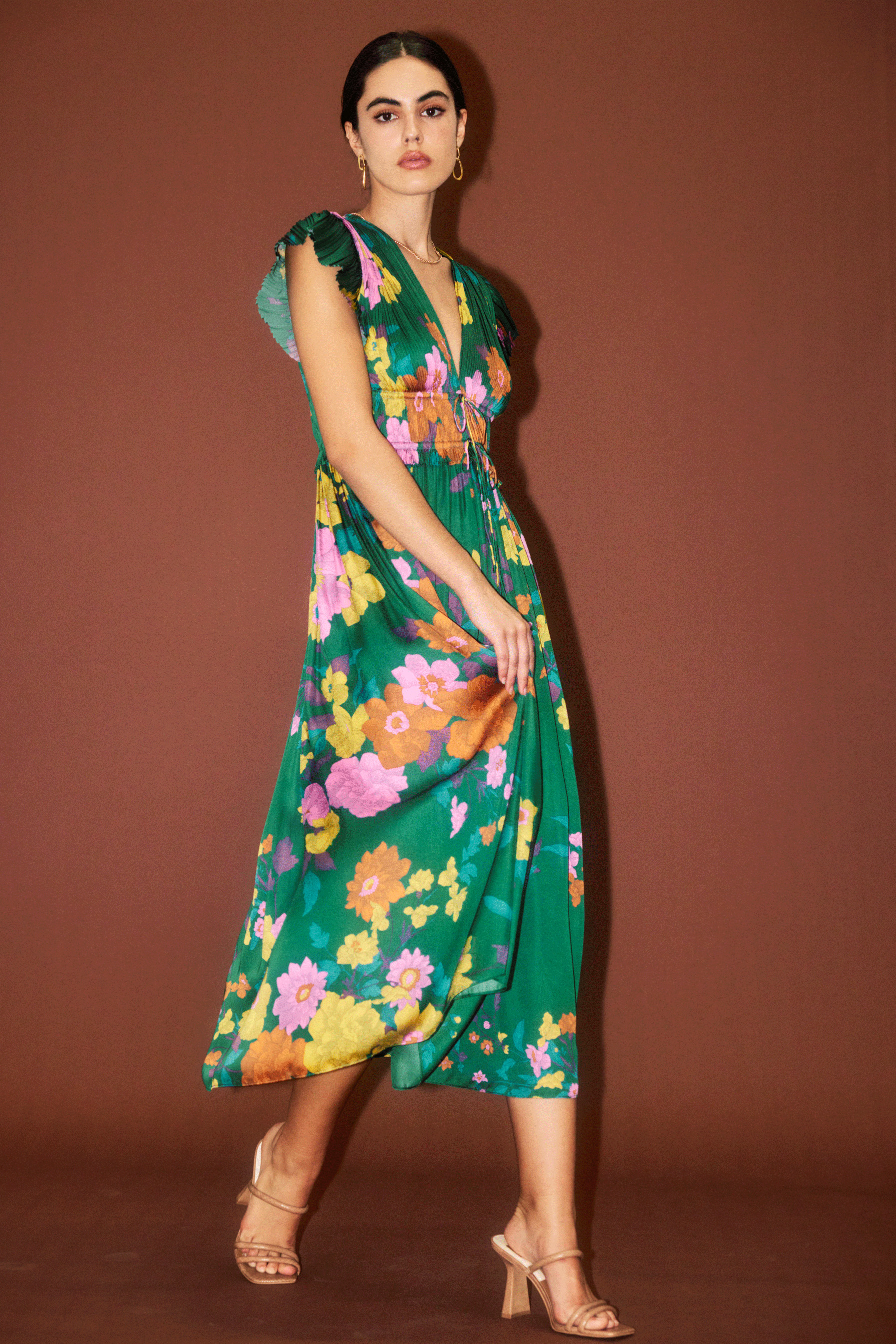 Mara Floral Pleated Midi Dress | Current Air