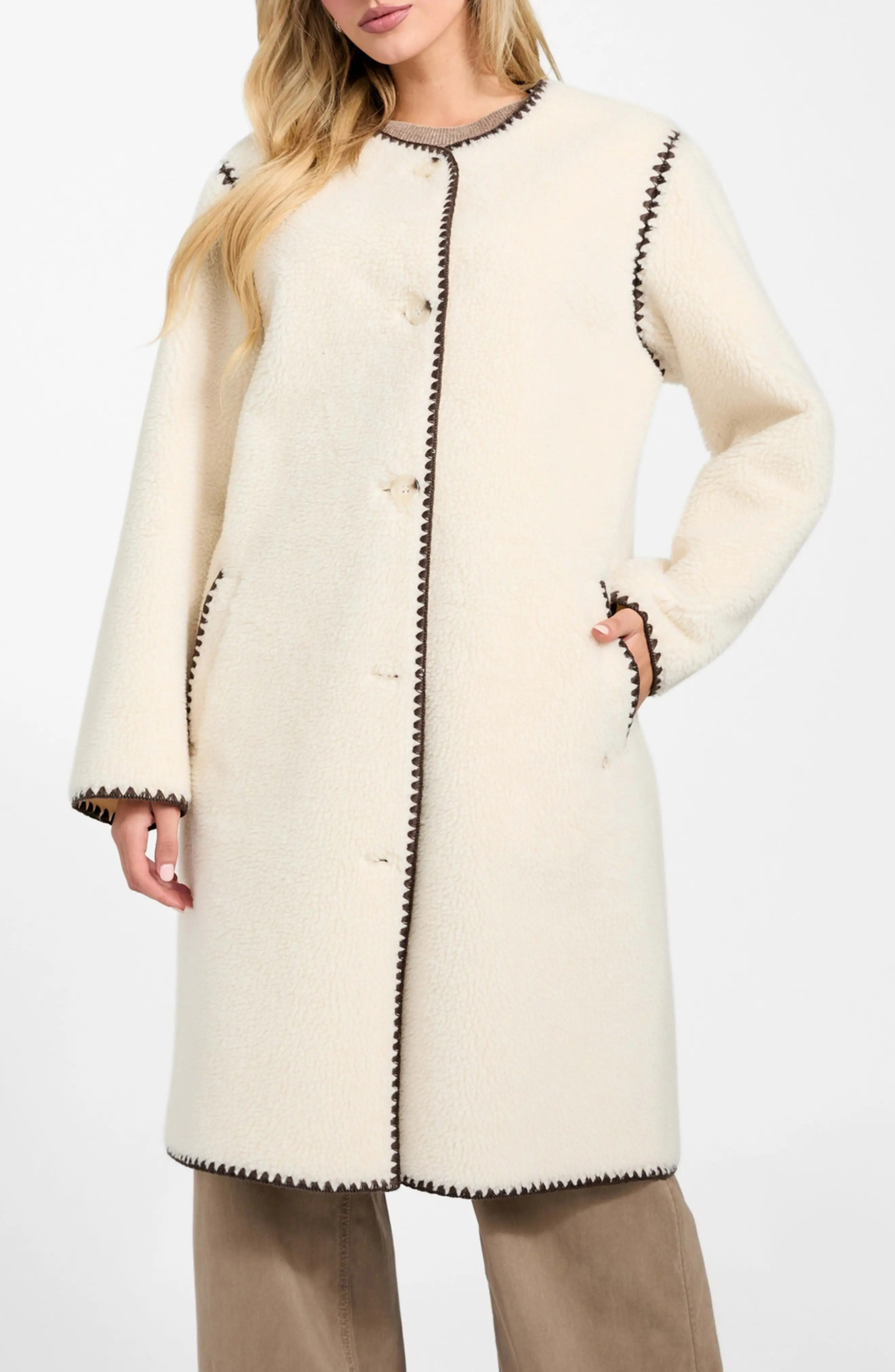 GUESS Mia Fleece Jacket in White at Nordstrom, Size Small | Nordstrom