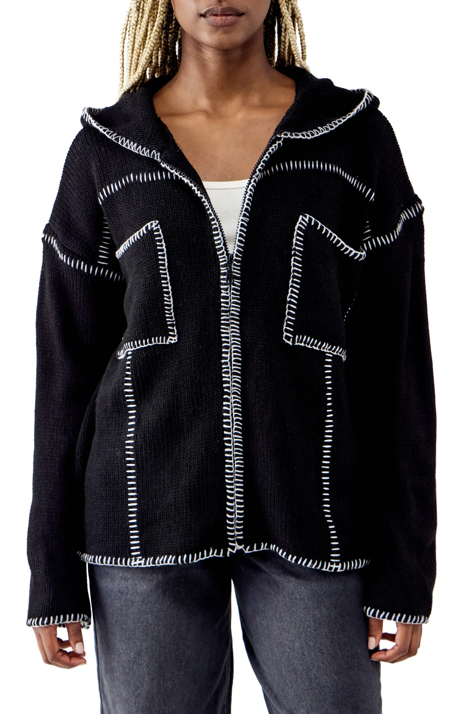 Blanket Stitch Hooded Cardigan | Nordstrom