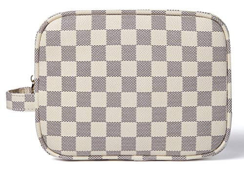 Daisy Rose Luxury Checkered Make Up Bag | PU Vegan Leather Cosmetic toiletry Travel bag (Cream) | Walmart (US)