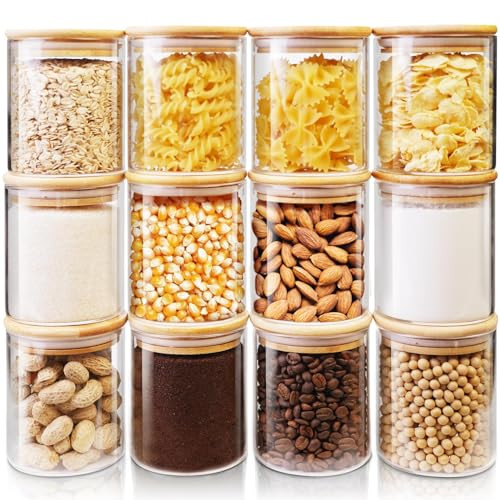 HomArtist Glass Jars with Bamboo Lids 17 FL OZ [Set of 12], Glass Canisters with Airtight Lids, Glass Food Storage Containers for Spice, Coffee, Sugar, Tea, Candies, Cookies,Best for Kitchen & Pantry | Amazon (US)