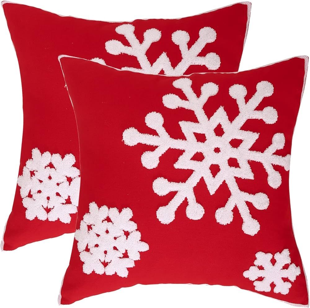 Tosleo Christmas Throw Pillow Covers 18x18 Inch Set of 2 Snowflake Embroideried Christmas Decorat... | Amazon (US)