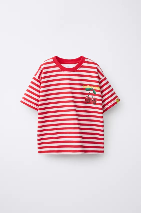 T-SHIRT IMPRIMÉ RAYURES CERISES SMILEYWORLD ® | Zara FR