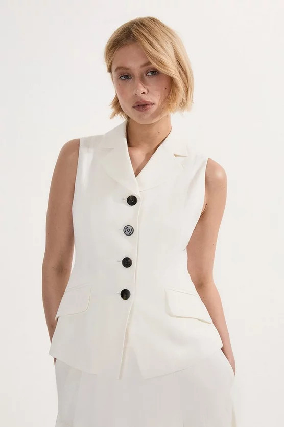 Viscose Linen Tailored Waistcoat | Karen Millen UK + IE + DE + NL