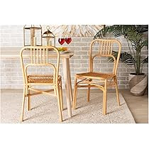 Baxton Studio Ivora Modern Bohemian Natural Brown Rattan 2-Piece Dining Chair Set | Amazon (US)