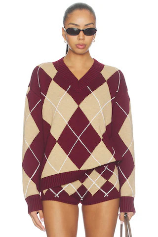 Lovers and Friends Lunaria Argyle Sweater in Burgundy. - size L | Revolve Clothing (Global)