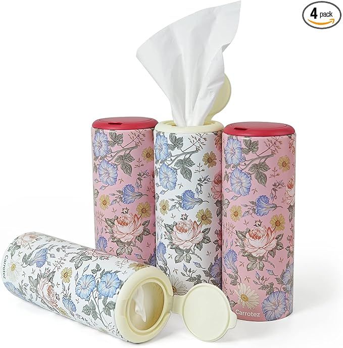 Carrotez Car Tissue Holder 4 Pack 60 Sheets Facial Tissues for Car Cup Holder Cylinder Canisters ... | Amazon (US)