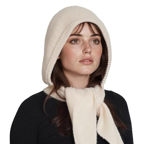 PuTian Hooded Scarf for Women Hat Scarf Set 2 In One - Soft Warm Knitted Neck Wear for Winter Cold Weather Neck Warmer (BEIGE) | Amazon (US)