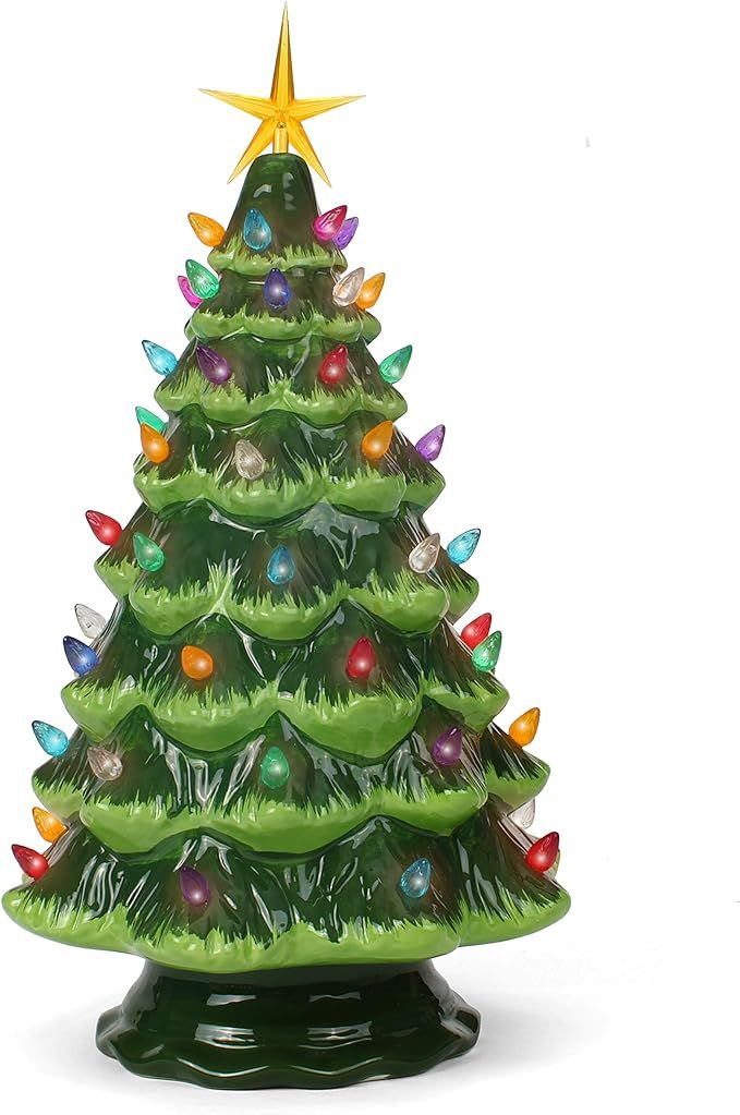 Ceramic Christmas Tree - Tabletop Christmas Tree with Lights - (15.5" Large Green Christmas Tree/... | Amazon (US)