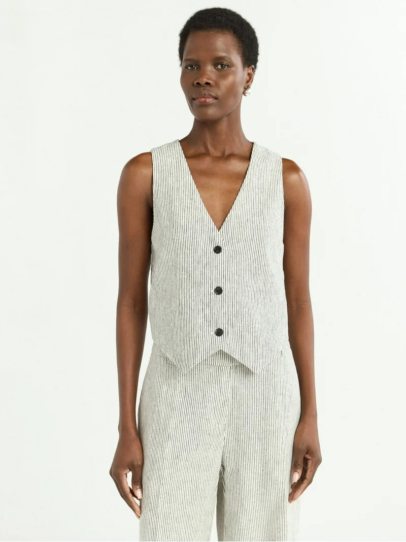 Scoop Women's and Women's Plus Linen Blend V-Neck Button Vest, Sizes XS-4X - Walmart.com | Walmart (US)