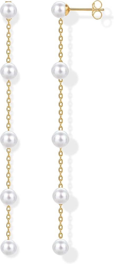 PAVOI 14K Gold Plated 925 Sterling Silver Posts Pearl Dangle Drop Earrings | Bridal Pearl Earring... | Amazon (US)