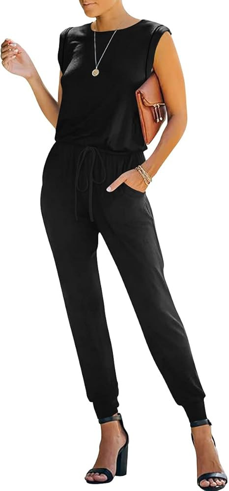 ANRABESS Women’s Summer Crewneck Sleeveless Casual Loose Stretchy Jumpsuits Rompers with Pockets | Amazon (US)