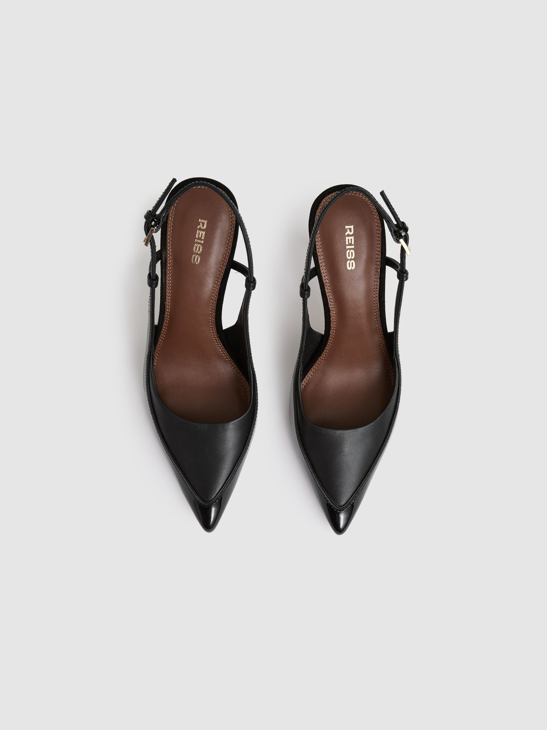 Leather Slingback Court Shoes in Black | Reiss UK