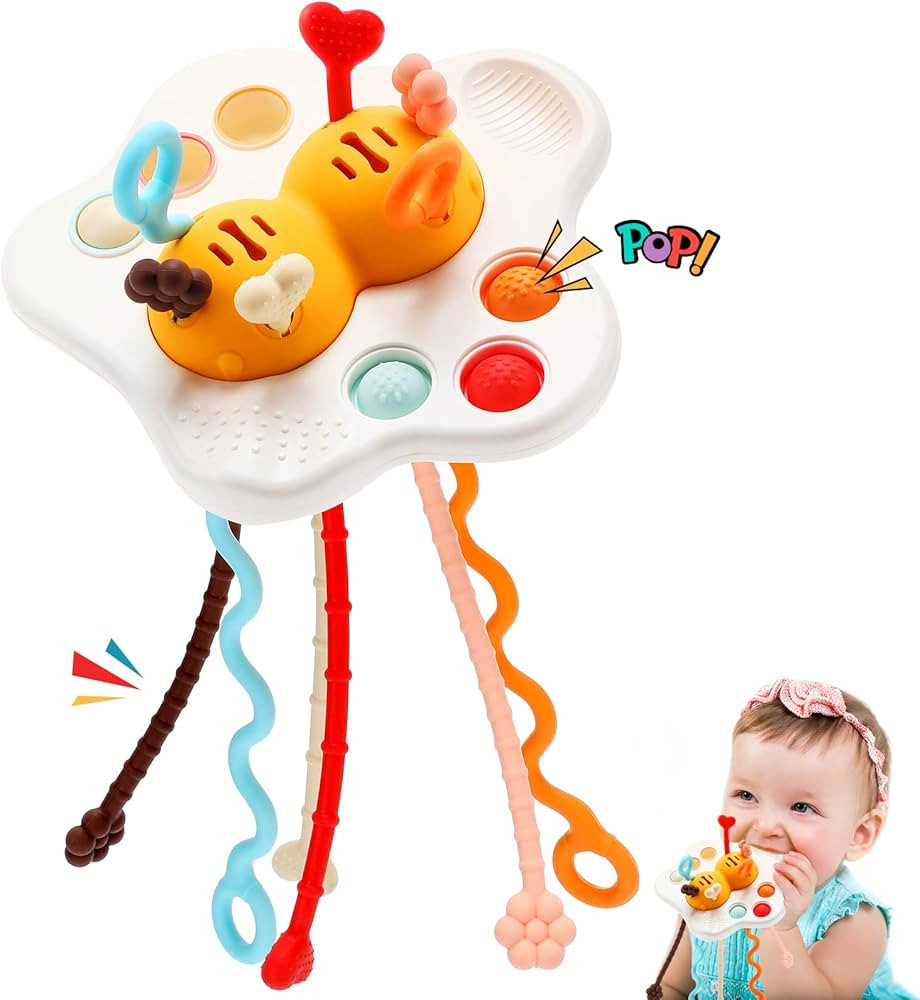 Montessori Toys for Babies 6-12 Months, Silicone Pull String Toy for Toddlers, Honeybee Shape Bab... | Amazon (US)