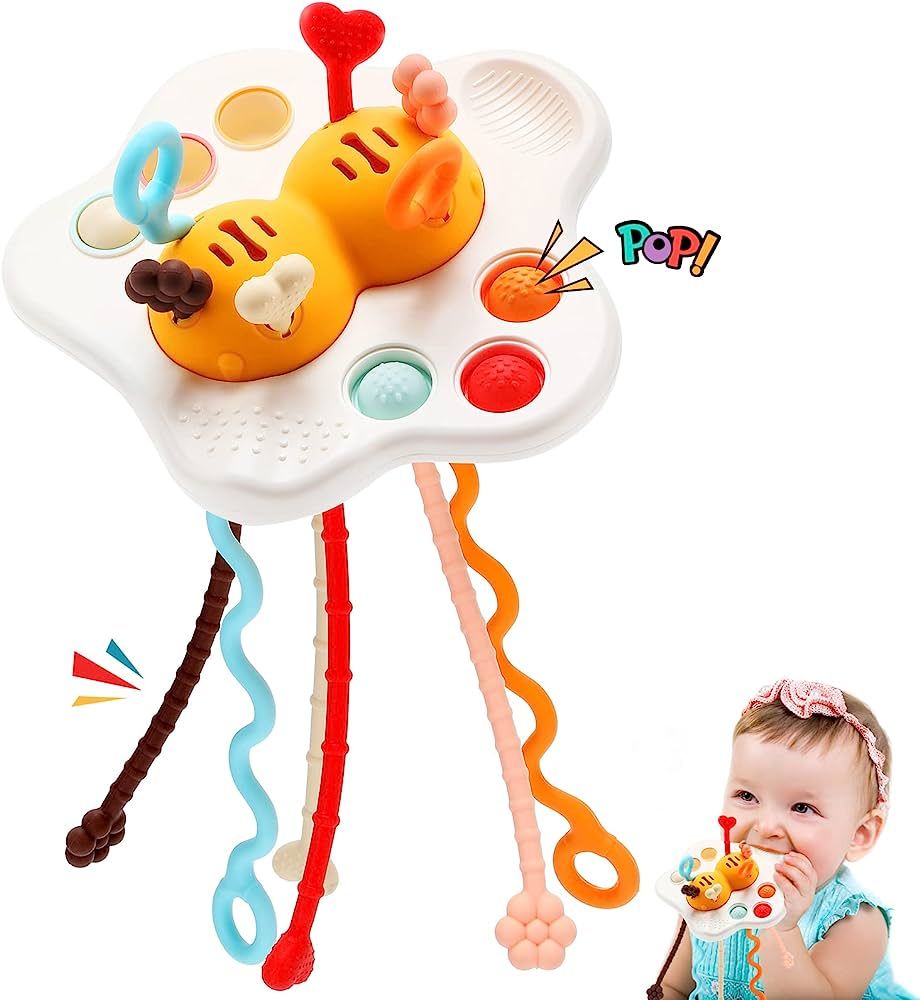 Montessori Toys for Babies 6-12 Months, Silicone Pull String Toy for Toddlers, Honeybee Shape Bab... | Amazon (US)