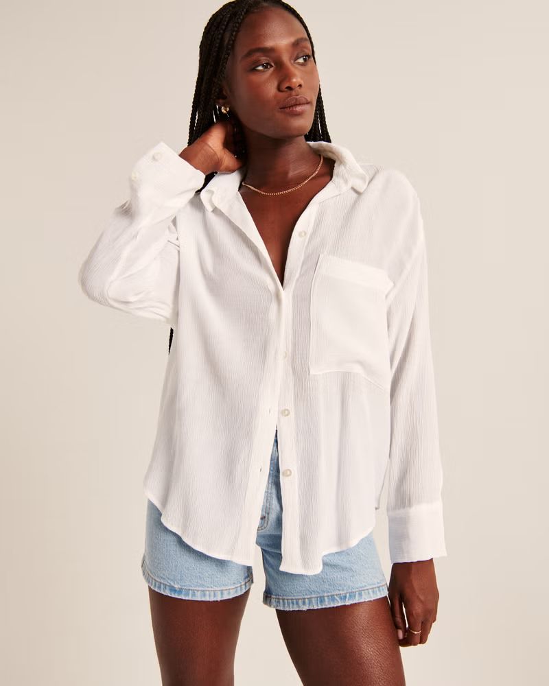 Oversized Crinkle Rayon Textured Shirt | Abercrombie & Fitch (US)