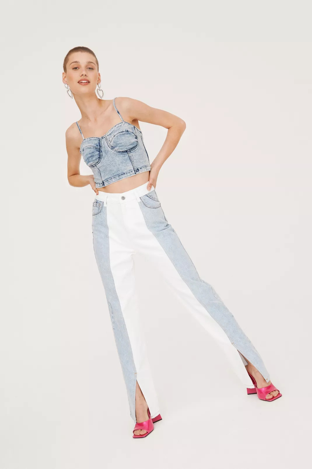 Colorblock Split Hem Straight Leg Jeans | Nasty Gal (US)