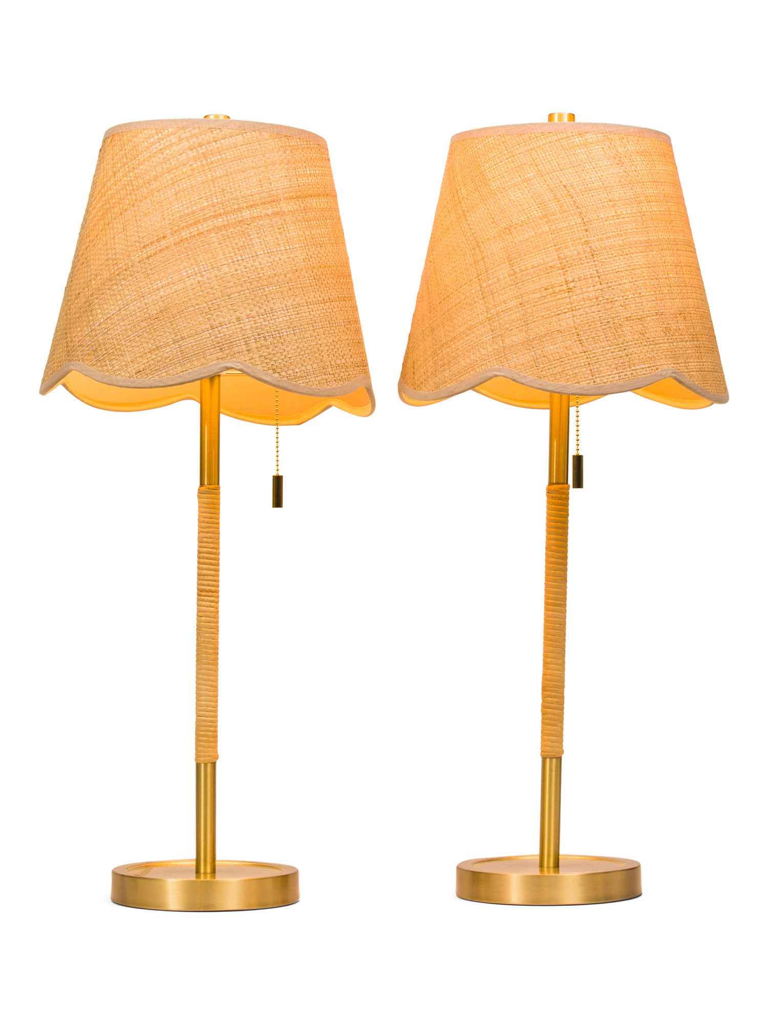 2pk 28in Rattan Wrapped Scalloped Pull Table Lamps Set | TJ Maxx