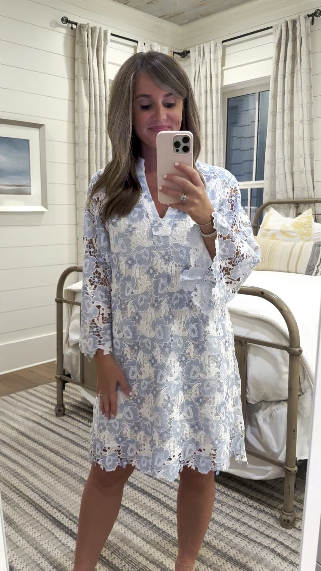 best selling lace caftan dress in a all NEW color (I’m totally in love with this baby blue and white detail) 🤍💙 dress/ lace / designer dupe / kaftan / J.Marie / Dillard’s / bestseller / baby shower / bump friendly / bride / wedding / bridal #LTKstyletip 

#LTKSeasonal #LTKVideo