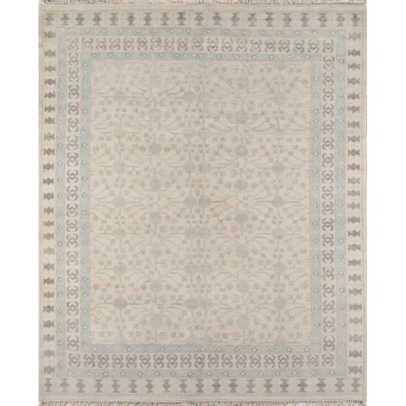 Oriental Hand-Knotted Wool Area Rug in Ivory | Wayfair North America