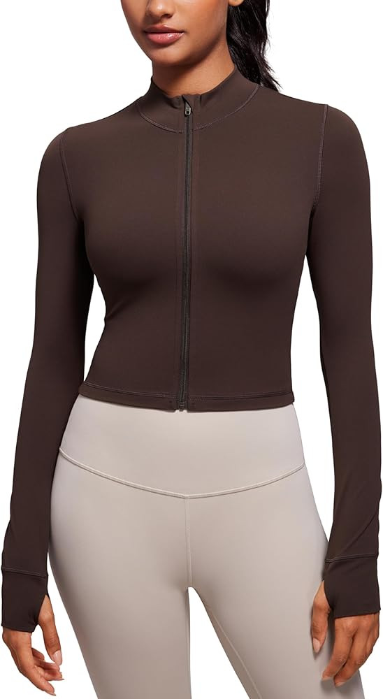CRZ YOGA Butterluxe Cropped Athletic Jackets for Women - Full Zip Up Track Tops with Thumb Holes ... | Amazon (US)