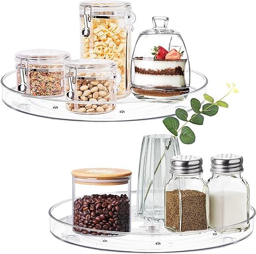 2 Pack Lazy Susan Organizer, 9.25 inch Clear Lazy Susan Turntable for Cabinet, Plastic Lazy Susan... | Amazon (US)