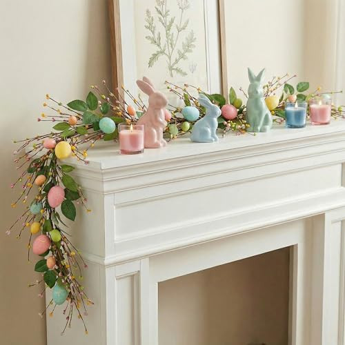 6ft Easter Egg Garland with LED Lights, Colorful LED Eggs, Berry Buds Garland – Spring Easter Decoration for Indoor/Outdoor, Mantle, 8 Mode Waterproof Lights | Amazon (US)