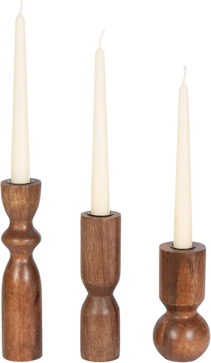 Kate and Laurel Pico Modern Three-Piece Mango Wood Taper Candle Holder Set, Set of 3, Walnut Brow... | Amazon (US)