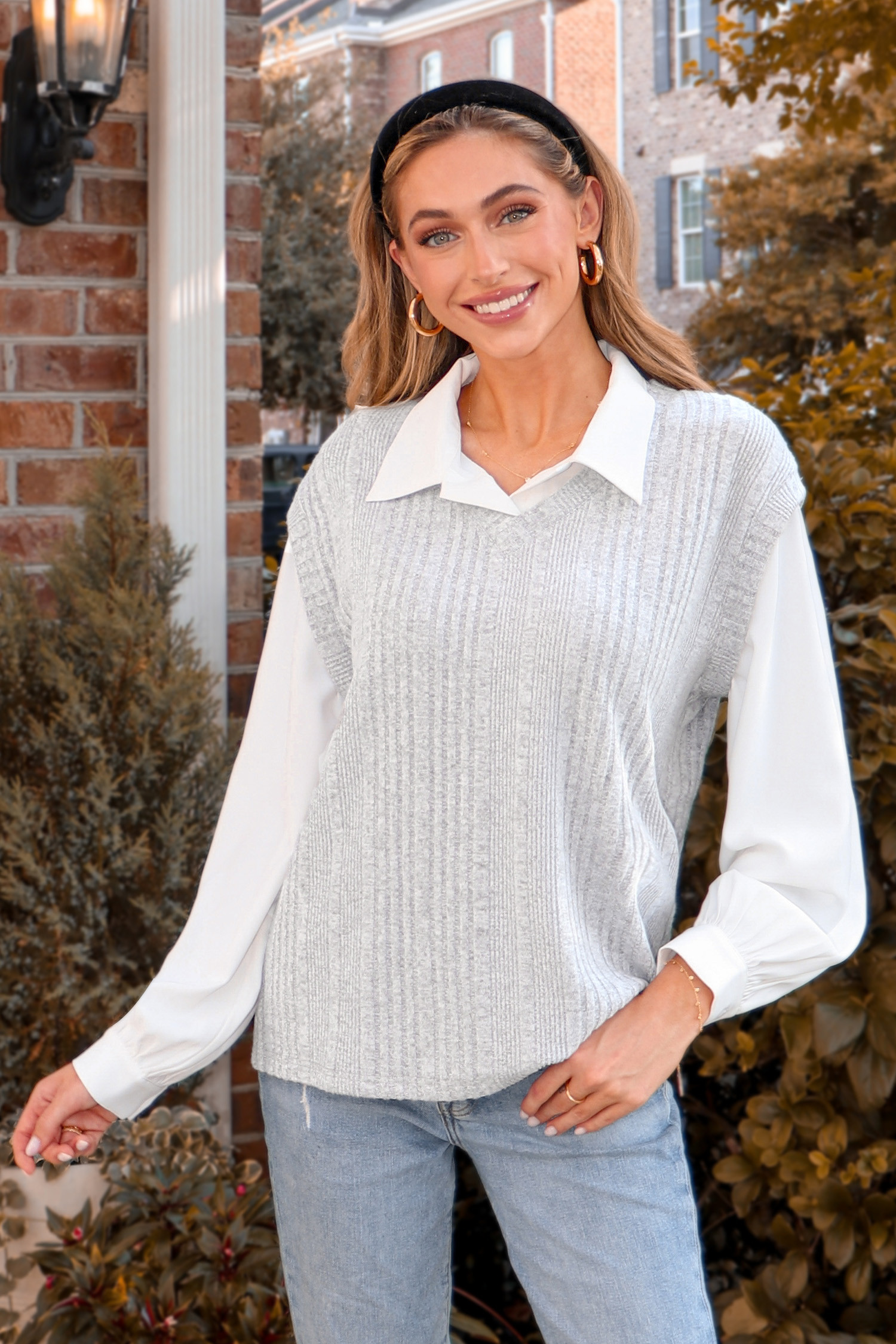 Rib Collared Long Sleeve Combo TopNew | Cupshe US