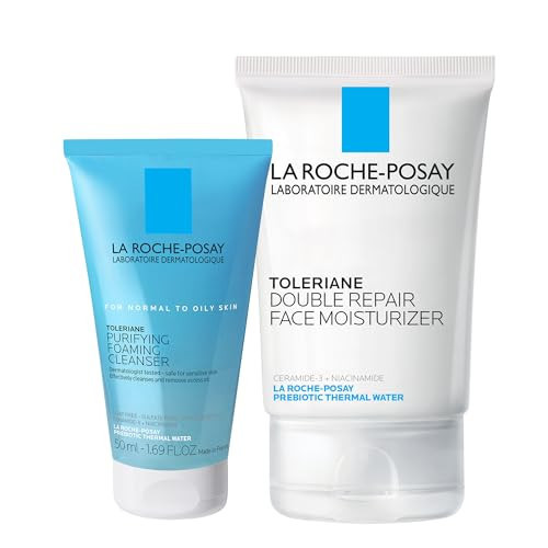 La Roche-Posay Toleraine Skin Care Set, Double Repair Face Moisturizer 100ml & Purifying Foaming Facial Cleanser 50ml, Oil Free Moisturizer & Face Wash For Oily Skin, Formulated with Niacinamide | Amazon (US)
