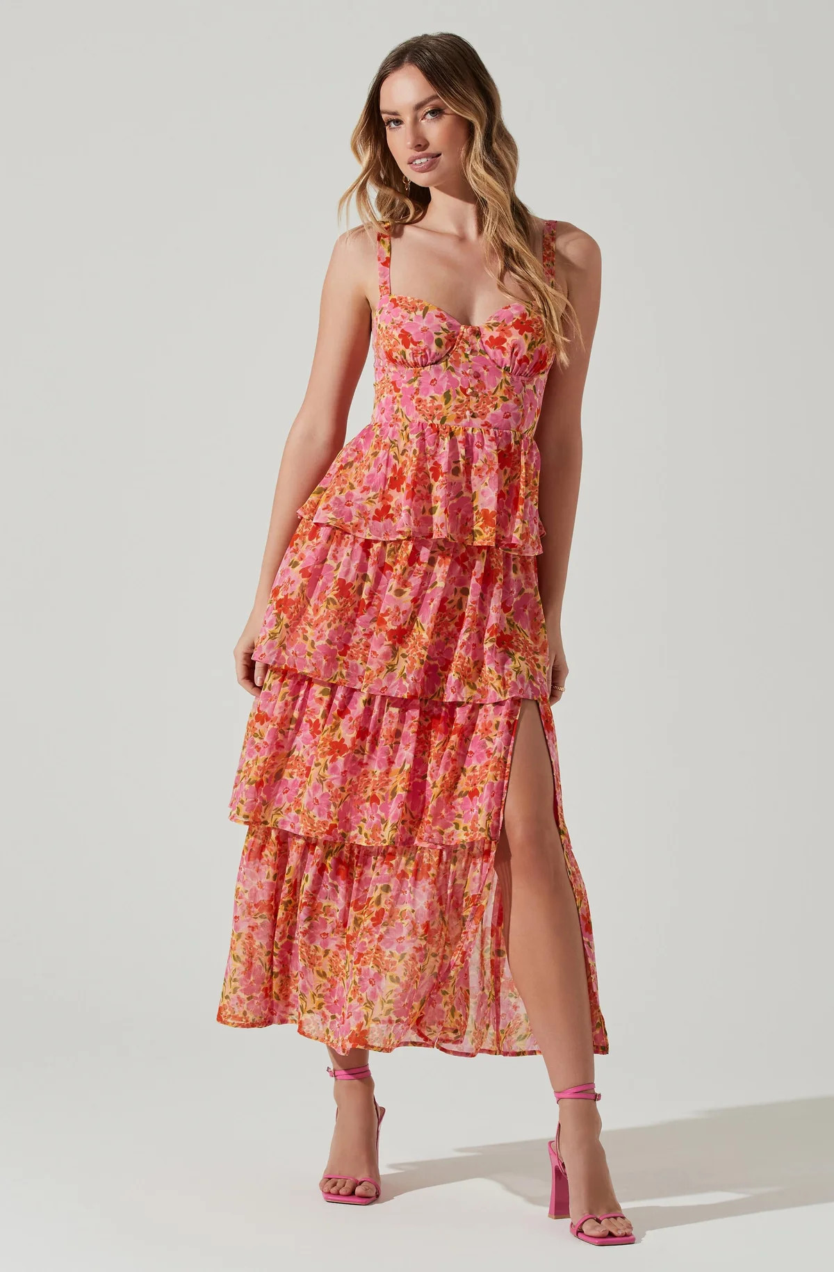 Midsummer Floral Tiered Maxi Dress - Magenta yellow flrl / XL | ASTR The Label (US)