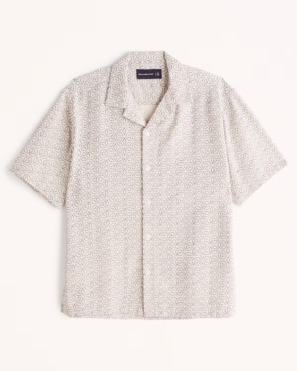 Camp Collar Textured Button-Up Shirt | Abercrombie & Fitch (US)