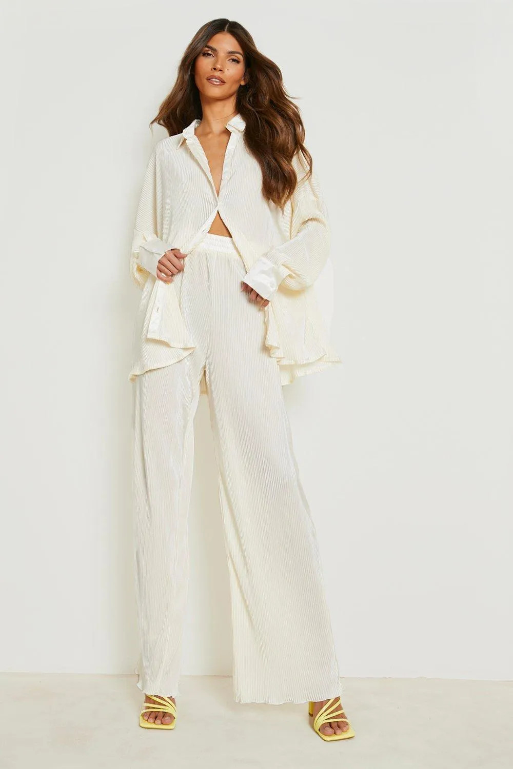 Premium Plisse Flared Hem Trousers | Boohoo.com (UK & IE)