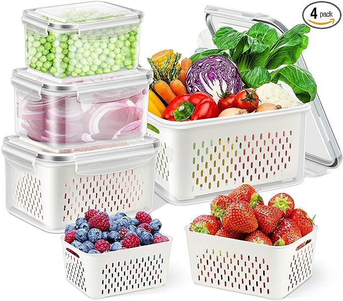 TBMax Fruit Storage Containers for Fridge Organizers and Storage, 4 Pack Large Produce Saver with... | Amazon (US)