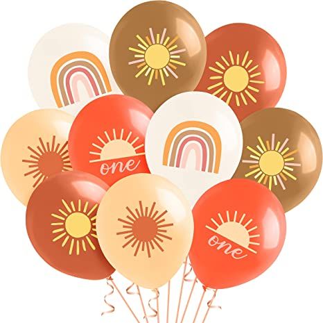 OSNIE 50Pcs Boho Sun First Birthday Party Balloons 12 Inch Hippie Boho Rainbow Sunrise Late... | Amazon (US)