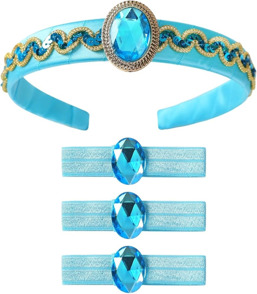 Princess Headband with 3 Hair Ties for Women Girls Halloween Costume Accessories Blue Dress Up fo... | Amazon (US)