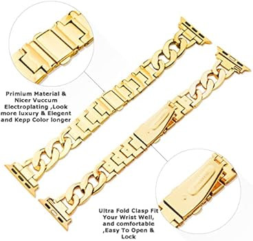 Kolgios 38/40/41mm Gold Cool Women Chain Metal Smartwatch Bands Compatible for Apple Watch Bands ... | Amazon (US)