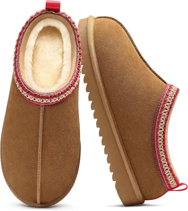 Evshine Women’s Genuine Suede Slippers, Fuzzy Warm House Shoes for Indoor Outdoor, Great Gift f... | Amazon (US)