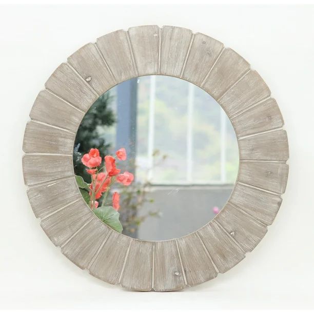 Parisloft 31.5" Dia. Round Barn Wood Wall Mounted Mirror, Brown | Walmart (US)