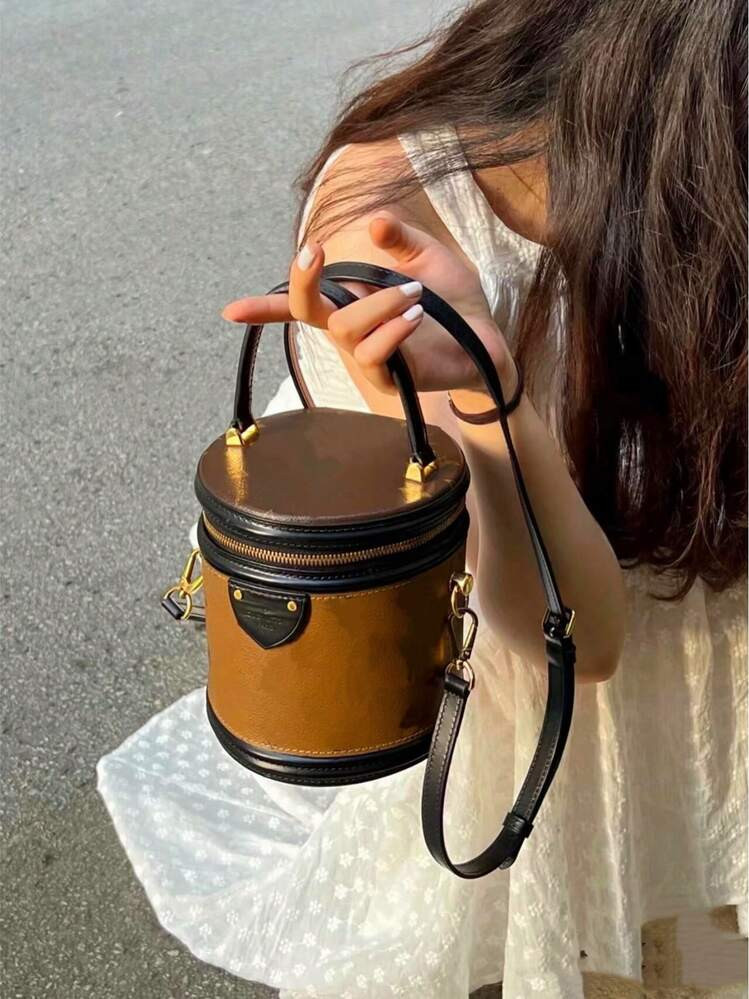 New Retro And Versatile Round Barrel Bag, Hand-Held And Shoulder Crossbody Bag For Women | SHEIN