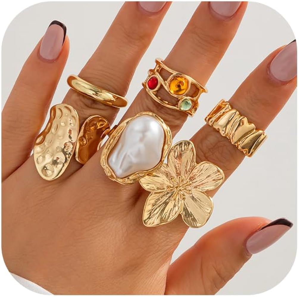 Chunky Knuckle Rings for Women Chunky Gold Ring Set Stacking Crystal Knuckle Rings Statement Ring... | Amazon (US)